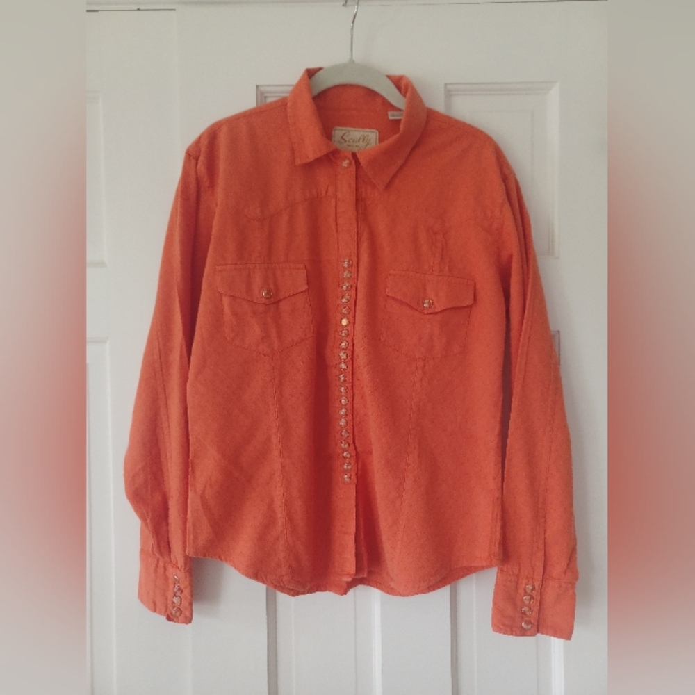 🏵🐎🧡Skully Women's Cowboy Cowgirl Long Sleeve Pearl Snap Shirt M